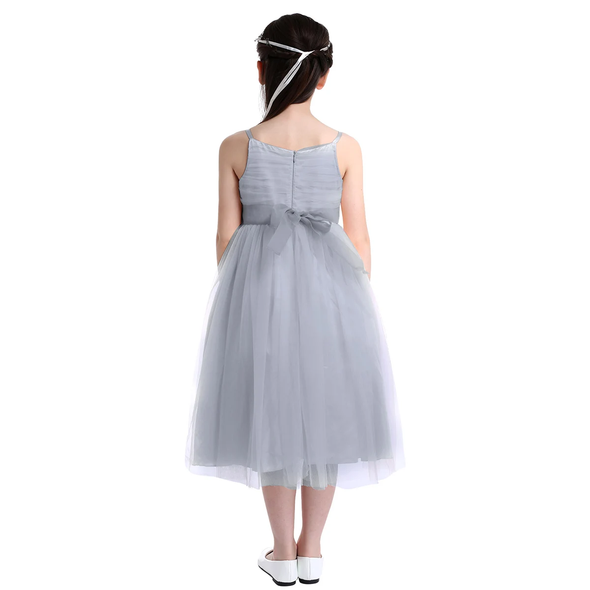 Детское Плиссированное Тюлевое Сетчатое платье на бретельках с цветочным