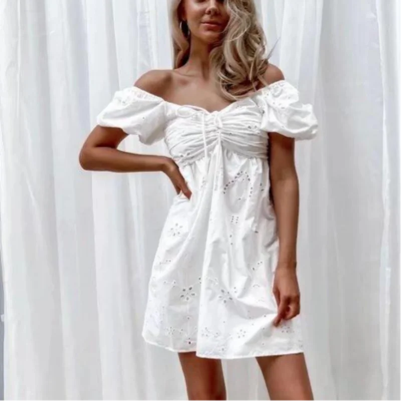 

Летние женские платья, белые кружевные вышитые платья с коротким рукавом, вечернее праздничное платье с открытой спиной, облегающее сексуа...