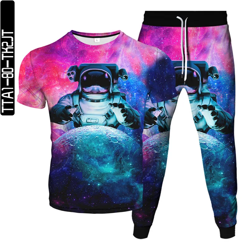 

2021 new set woman 2 pieces pattern suit men and women casual short-sleeved trousers two-piece 3D digital printing Sportswear