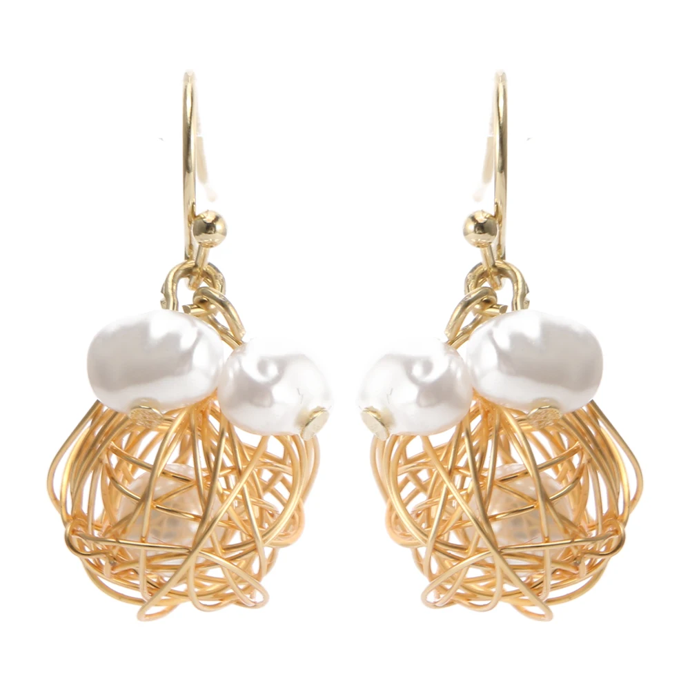 Элегантные серьги подвески в виде птичьего гнезда 11 с жемчугом рождественские