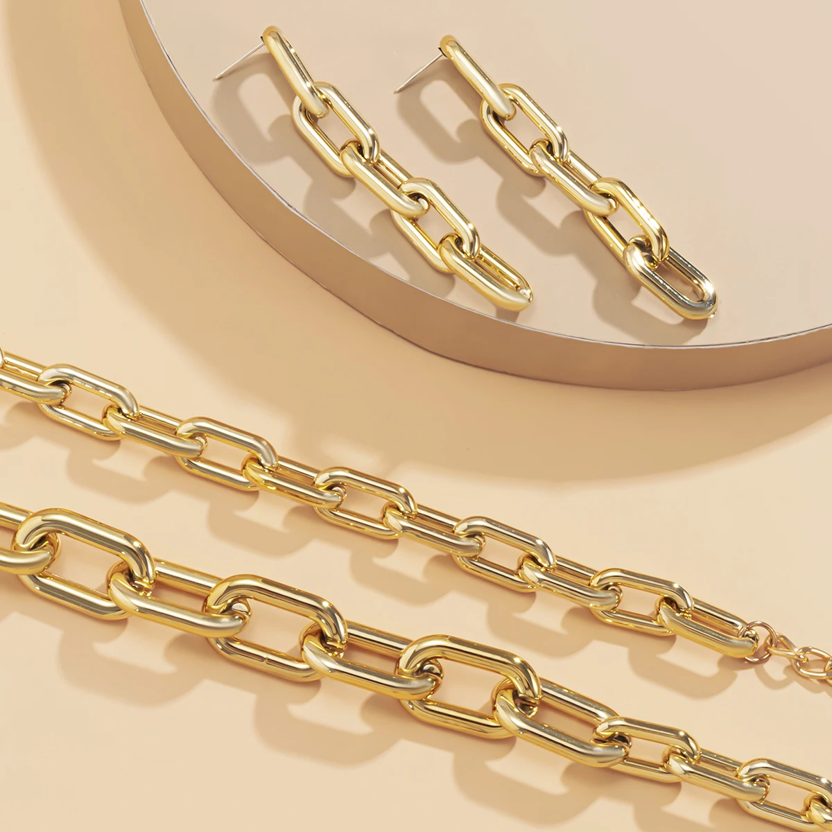 

Hip Hop Exaggerated CCB Big Chunky Cuban Chain Necklace & Bracelet & Earrings Set Steampunk Choker Necklace Women Jewelry Set