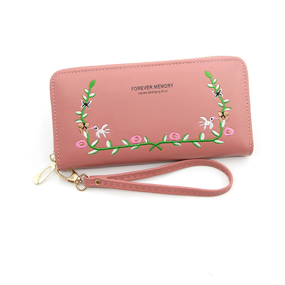 Женский кошелек на молнии длинный вместительный с вышивкой корейский стиль 2020 |