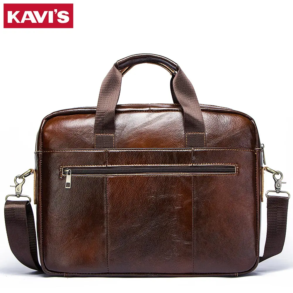 

KAVIS Genuine Leather handbag bag Men Travel for Laptop Briefcase Crossbody Hand Sling O handles Tote Shoulder Bolsas Sac Tas