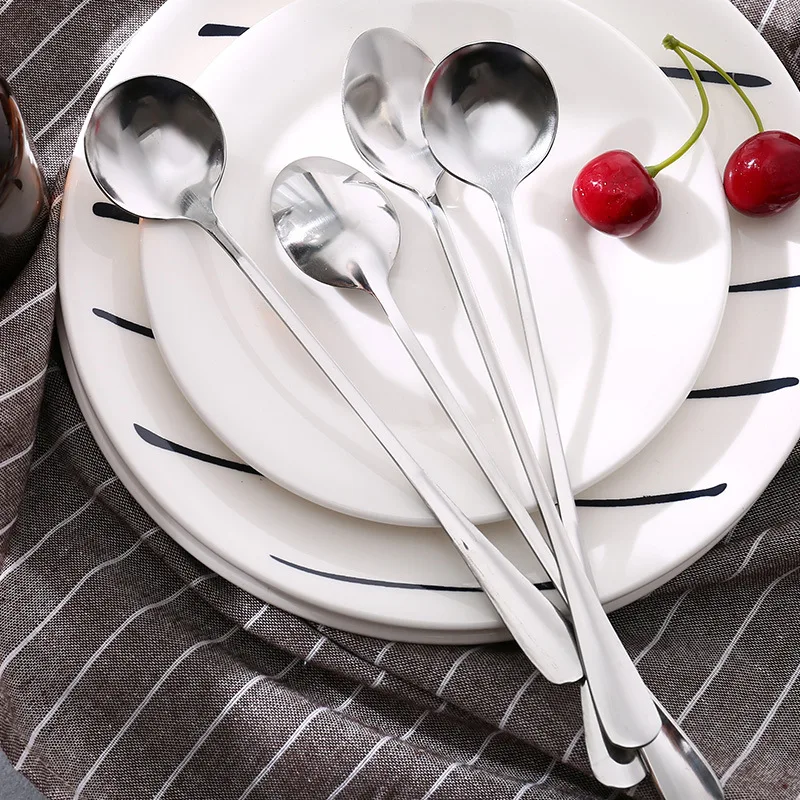 

Tea Spoon Dessert Coffee Ice Cream Spoons Kitchen Accessories Bar Tools New Long Handle Stainless Steel Dinnerware Set Spoon