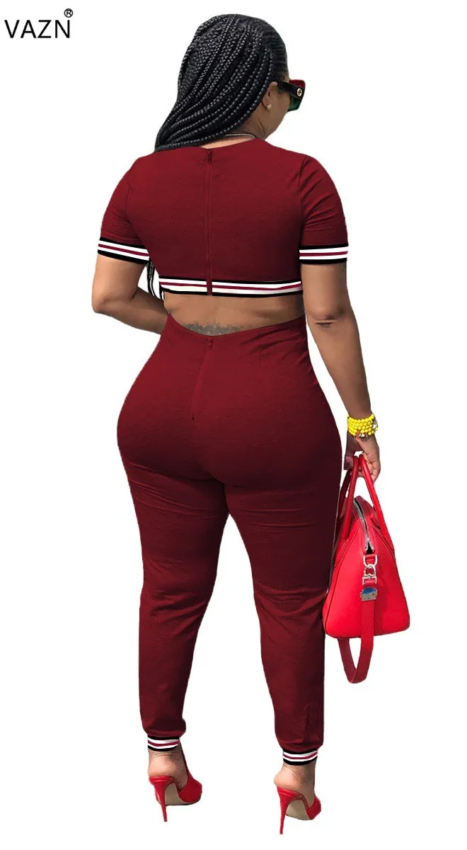 Женский комбинезон с круглым вырезом VAZN однотонный Облегающий коротким рукавом