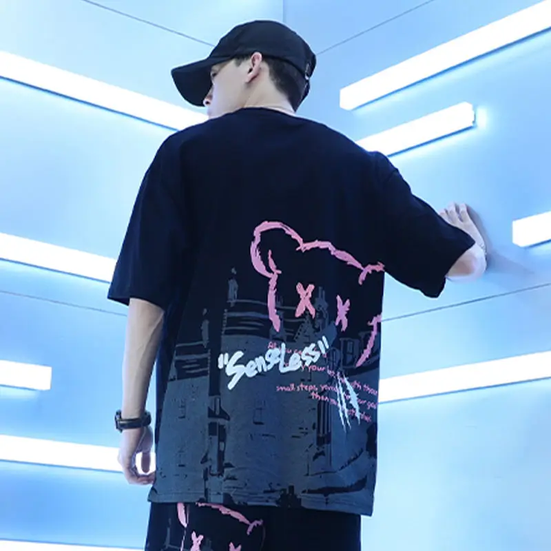 

2021 Summer Casual Sports Suit Men's Trend Ins Handsome Tie-dye Printing Five-point Shorts Short-sleeved Two-piece Suit