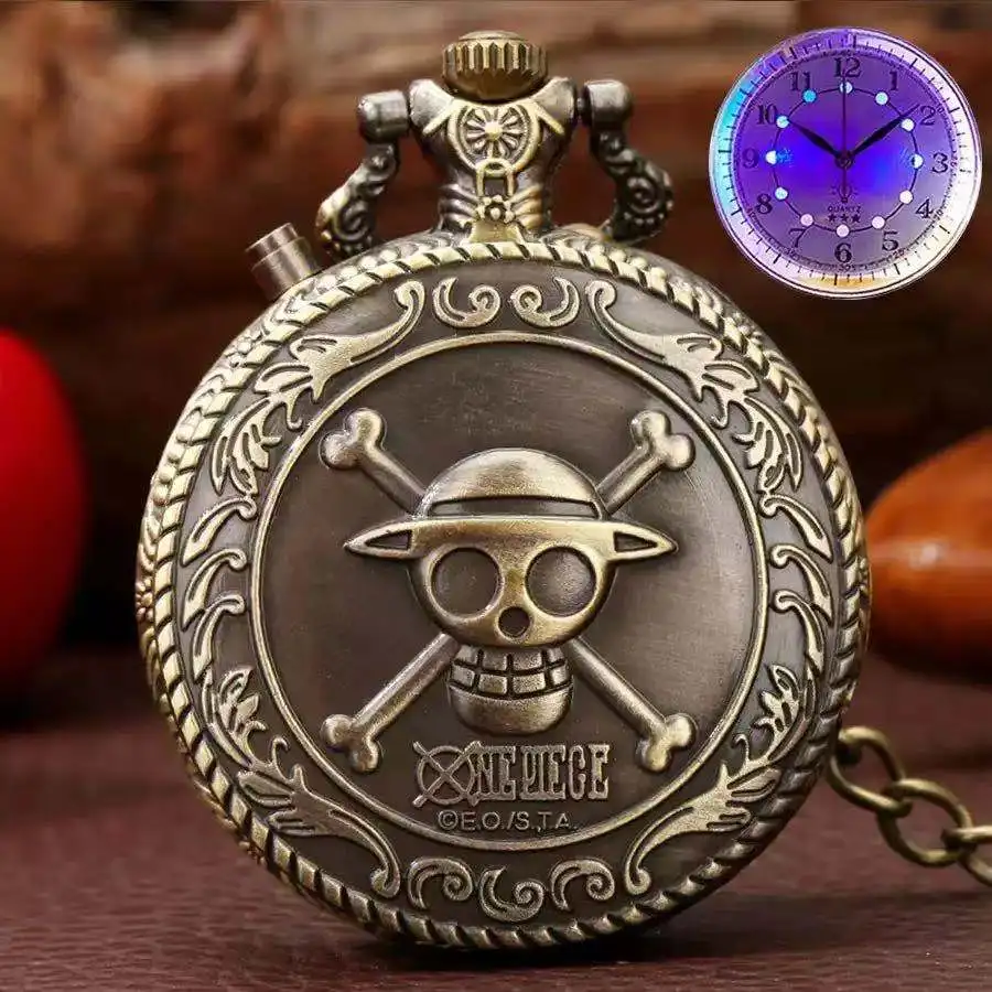 Винтажные Однокомпонентные карманные часы с бронзовым пиратским черепом, кварцевые часы в стиле стимпанк, ожерелье для мужчин и женщин, кру...