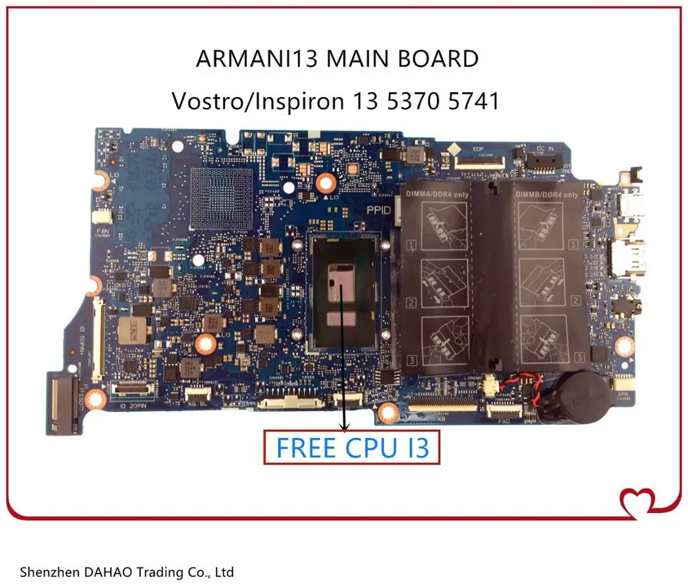 Материнская плата DDR4 для ноутбука Dell Vostro Inspiron 13 5370 5471 с процессором i3 материнская
