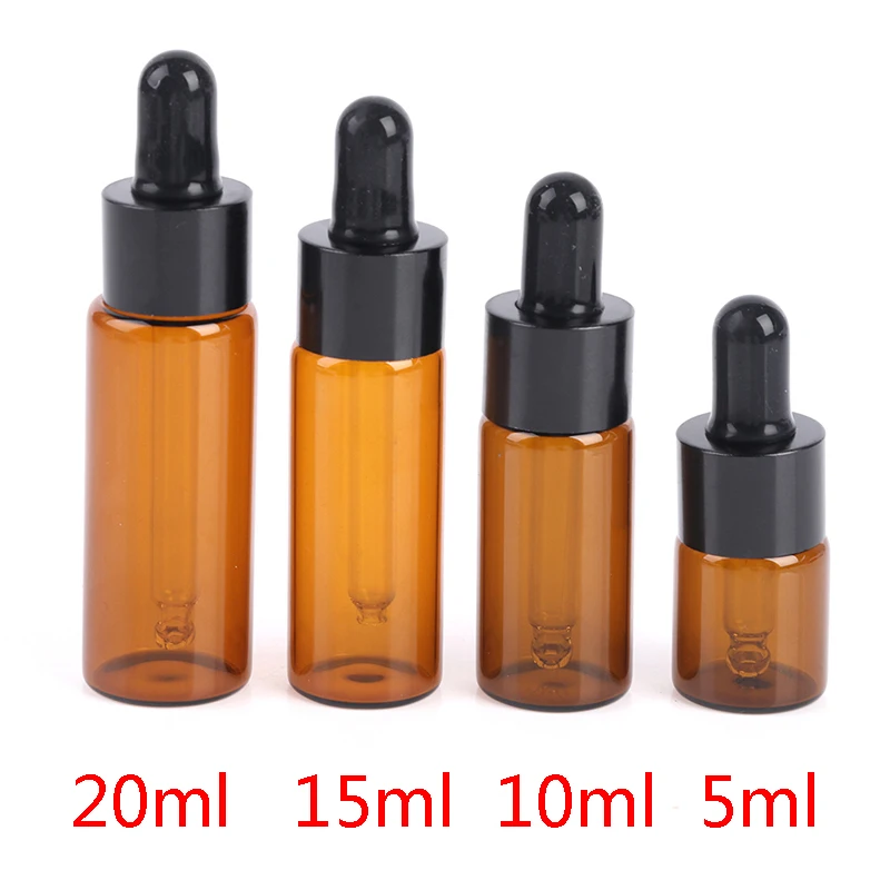 

5pcs 5ml 10ml 15ml 20ml Amber Glass Dropper Bottle Jars Vials With Pipette For Cosmetic Perfume Essential Oil Bottles