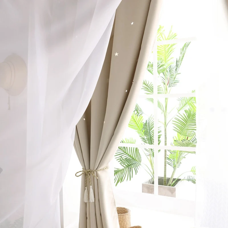 100*200cm Home Hollow Curtains Double Layers Blackout Hooking High Shading Stars Patterns For Sleeping Room | Дом и сад