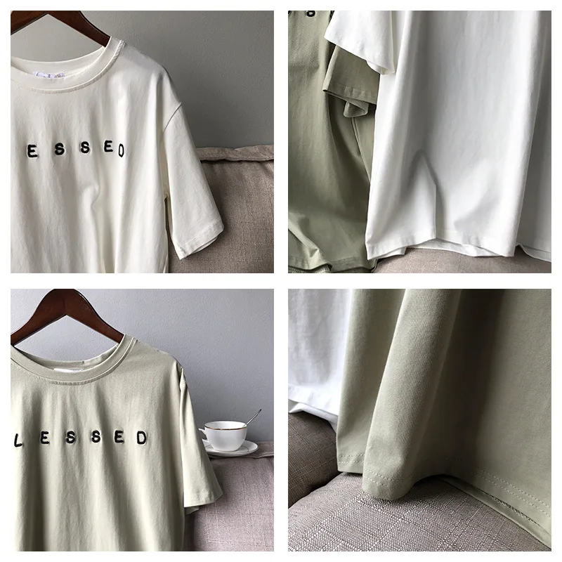 Sherhure 2020 Letter Print Women Summer Cotton White T Shirts O-Neck Short Sleeve Tops For Blusa | Женская одежда
