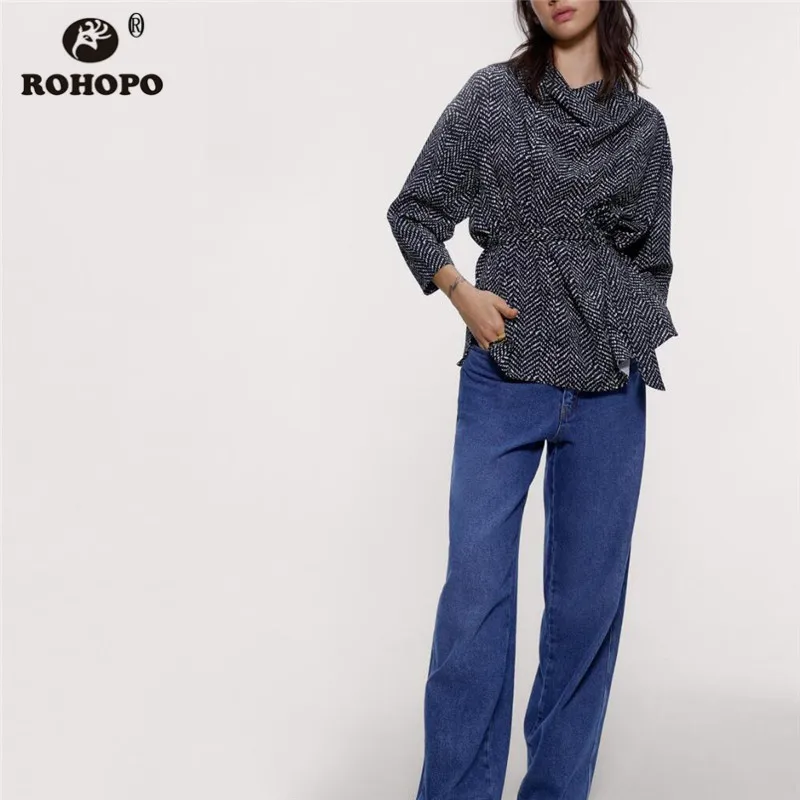 ROHOPO/топы с длинными рукавами и принтом животных блузка поясом на спине Топ в