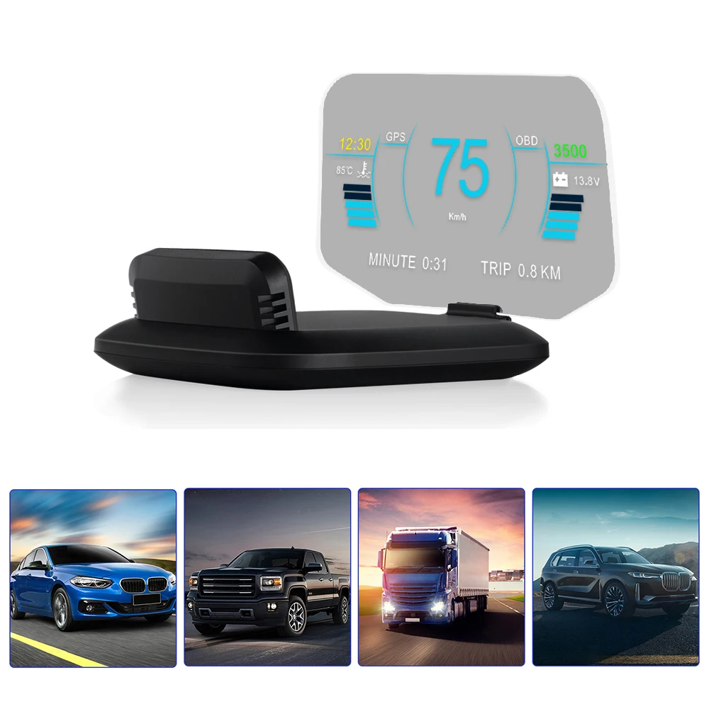 

Проектор HUD OBD2 + GPS с двойным режимом, Цифровой Автомобильный спидометр, температура масла, миль/ч KMH, автомобильные электронные аксессуары