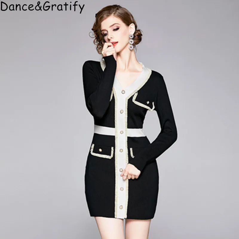 Модные Подиумные осени Вязаные изделия с длинными рукавами тонкий женское