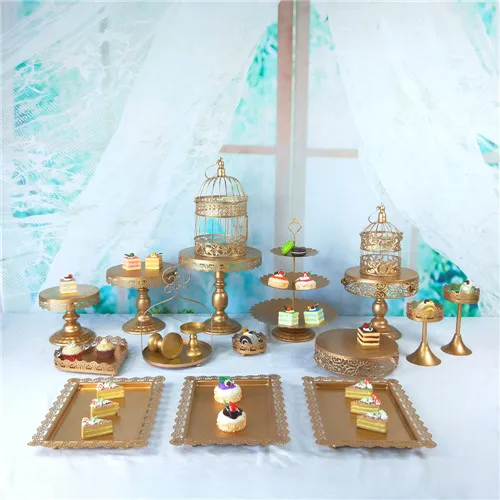 Tobs metal gold cake stand set for wedding cup cake holder decorating tools candy bar stand tray suppliers - Цвет: 18pcs