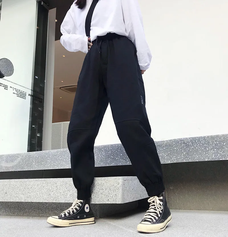 Overalls Women's Jogging Pants Spring And Autumn Sports Pants Women's Black Loose Wide-Leg Sports Pants Women's High Waist striped casual sports pants women s autumn loose black high waist straight pants spring and autumn wide leg pants