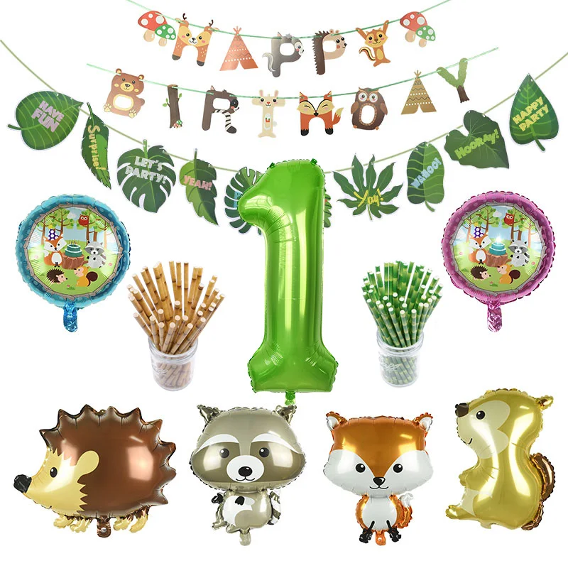Джунгли Вечеринка животное енот лиса белка панда шары зоопарк Тема гелий