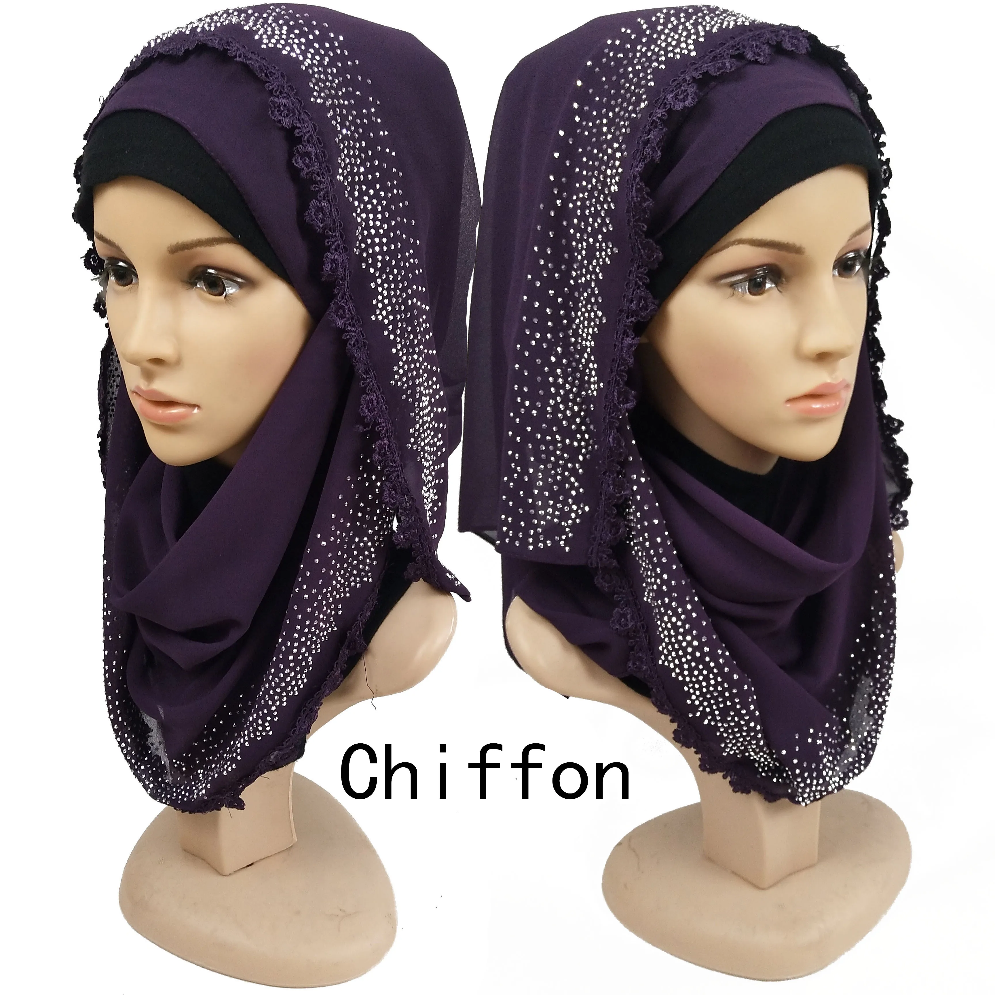 W3 10 шт. высококачественный шифоновый мусульманский хиджаб с бриллиантами