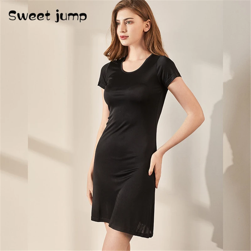 Весна лето тонкая женская юбка с круглым вырезом коротким рукавом длинным