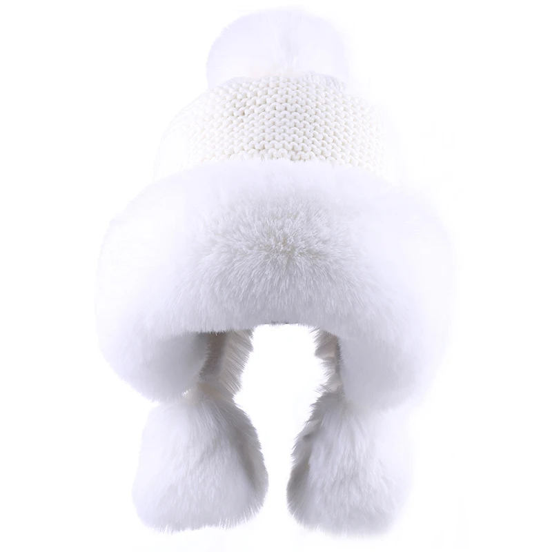 Зимняя женская шапка-бомбер с помпоном шапки-ушанки из искусственного лисьего