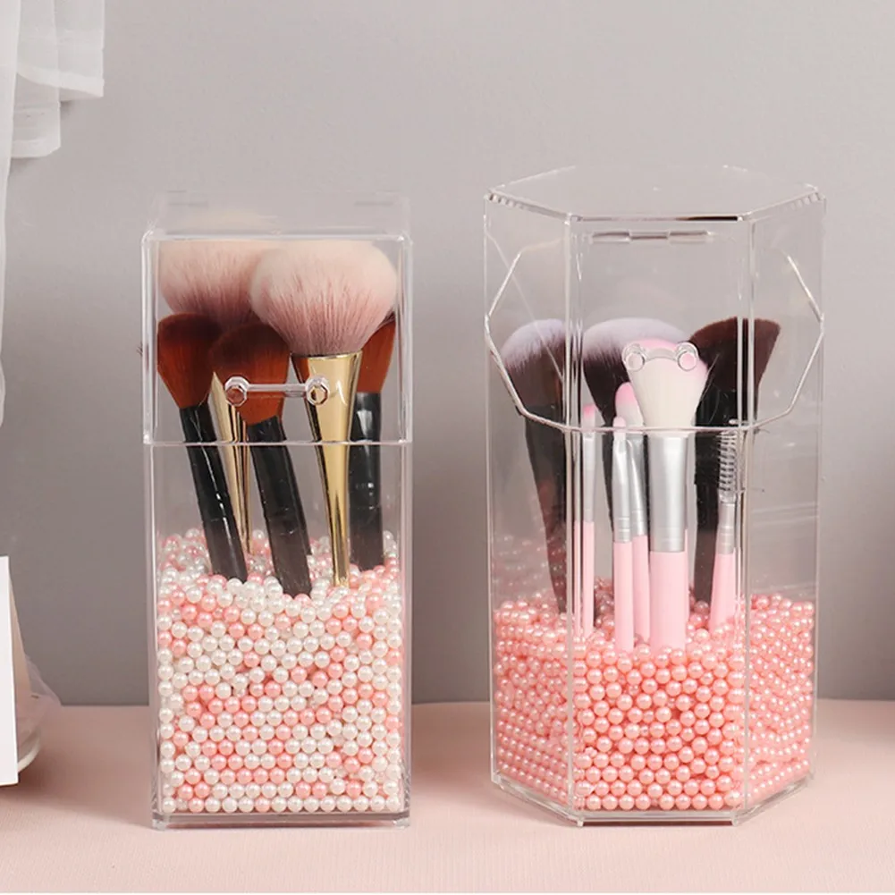 

Pearl Cosmetic Brush Holder Box Acrylic Makeup Organizer Transparent Lipstick Pen Case Storage Container Dustproof Beauty Tool