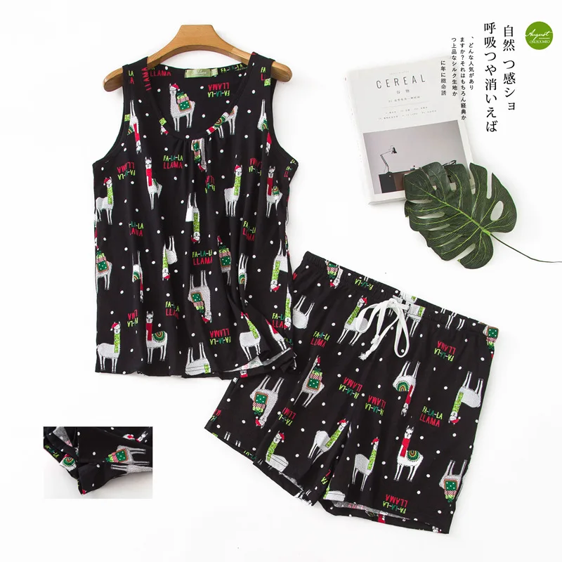 Size Dames Plus Pyama Cotton Print Vest +shorts Summer 2021 Everyday Sleepwear Loose Pajamas For Women Lingerie Soft