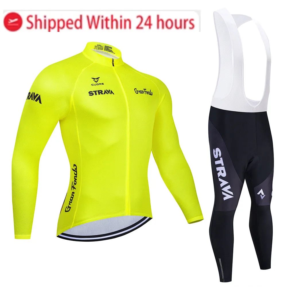 

2020 Strava Men's Cycling Jersey Long sleeve set MTB Bike Clothing Maillot Ropa Ciclismo Hombre Bicycle Wear 20D GEL bib pants