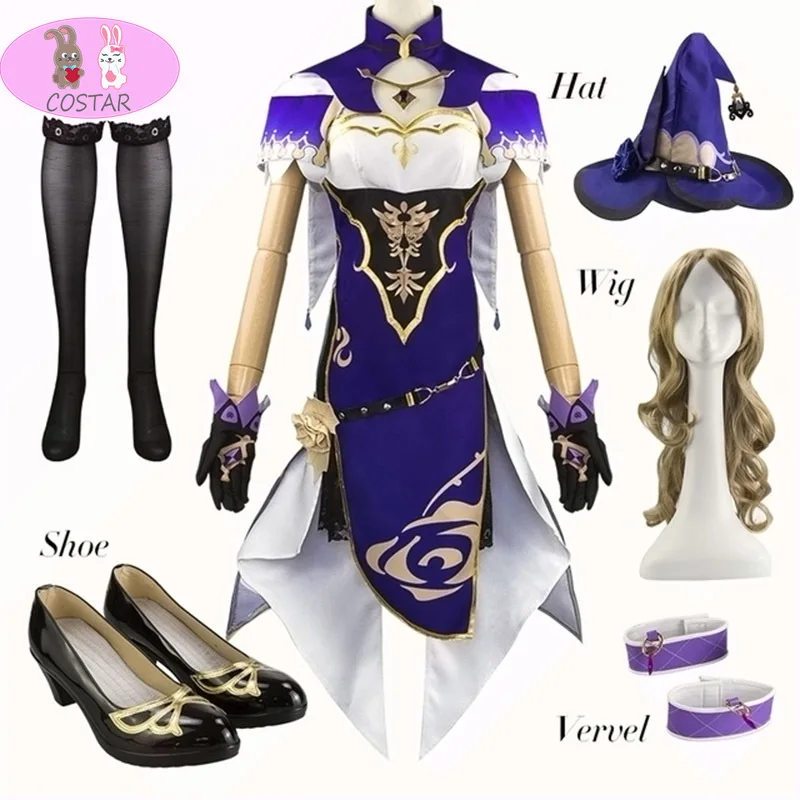 

Anime Genshin Impact Lisa Cheongsam Game Suit Lovely Dress Uniform Full Set Cosplay Costume Halloween Party Outfit For Women Gir