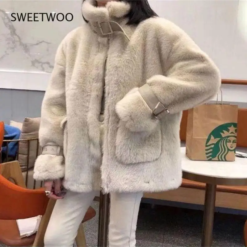 Deerskin Jacket Women's Warm Autumn and Winter Plus Velvet Jacket Women's Fur One-piece Jacket Casual Oversized Jacket