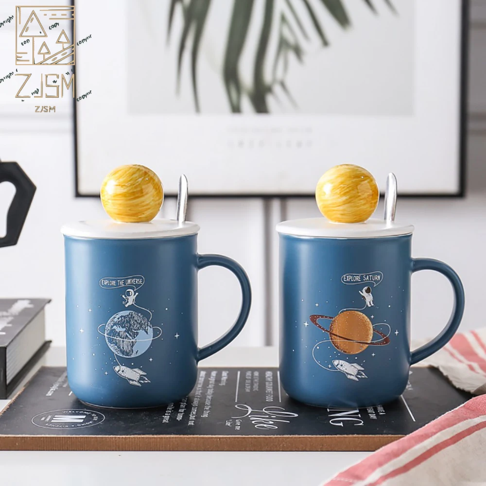 

450ml Universe Coffee Mugs Creative 3D Planet Cups With Ceramic Lid Milk Drinks Oat Pot Breakfast Cup Funny Gift for Children