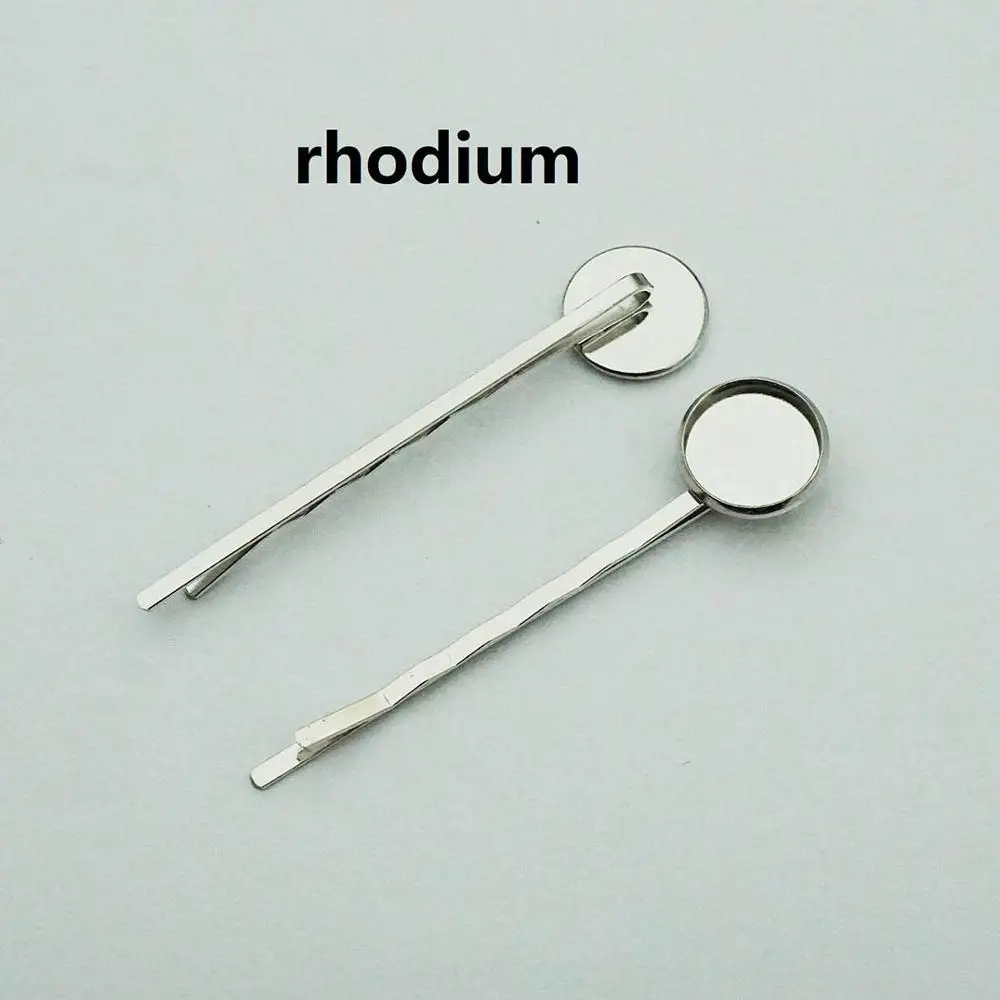 10pcs/lot high quality 12mm Multicolor Plated Copper Material Hairpin Hair Clips Hairpin Base Setting Cabochon Cameo - Цвет: rhodium