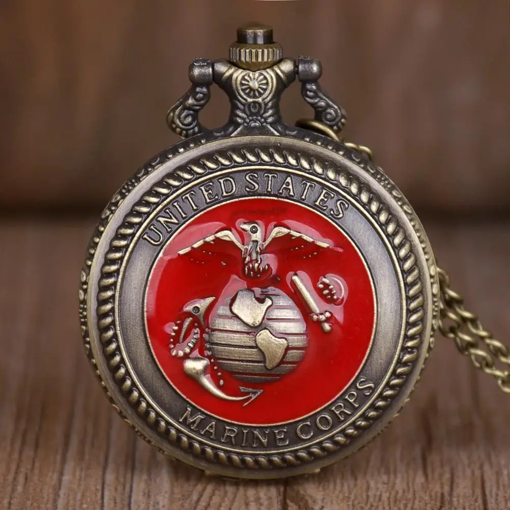 Соединенные Штаты морской корпус кулон ожерелье из бронзы кварцевые карманные