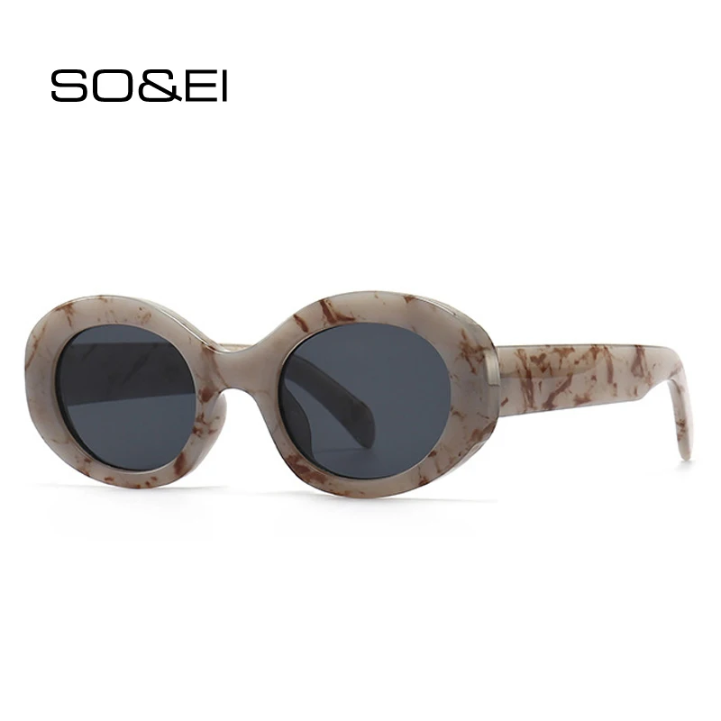 

SO&EI Fashion Oval Women Sunglasses Shades UV400 Brand Designer Men Retro Round Leopard Sun Glasses