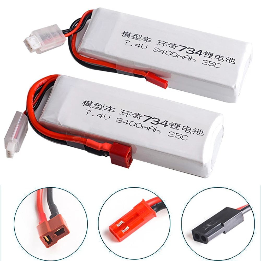 RC батарея. 7 4 V 2S 3400MAH 25C li po батарея (T/Jst/5500 вилка) для HuanQi 734A/SUBO BG1513 1:16