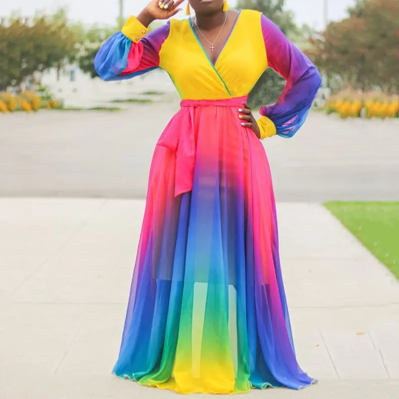 Женское Повседневное платье-макси в африканском стиле с глубоким v-образным