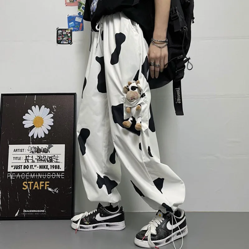 

Брюки-карго Neploha Женские повседневные, универсальные Широкие штаны с графическим принтом коровьей куклы, модная уличная одежда