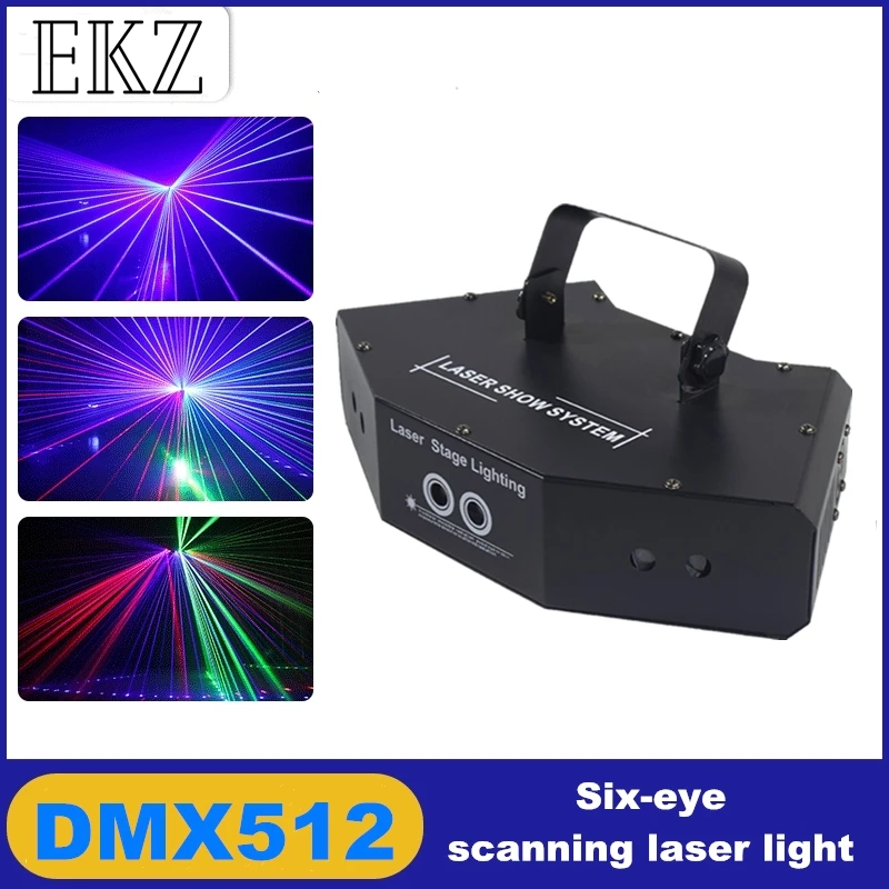 Sell Well 6 Eyes RGB Scan Full Color Gobo Laser Light DJ Stage Effect DMX512 For Dance Floor Party Bar Wedding Control Projector