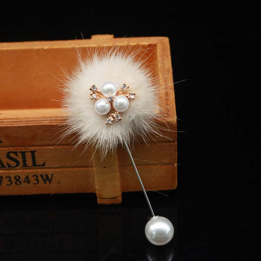 Новинка милая меховая брошь из меха норки с заячьими ушками шариков для женщин