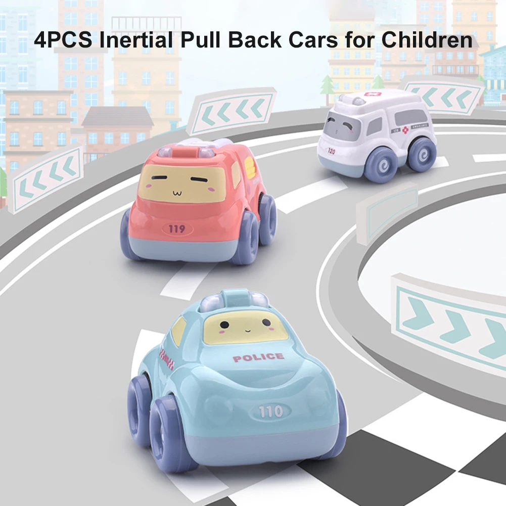 

4pcs Mini Car Model Toy Cartoon Mobile Vehicle Fire Truck Taxi Pull Back Car Educational Toys for Kids Children Boys
