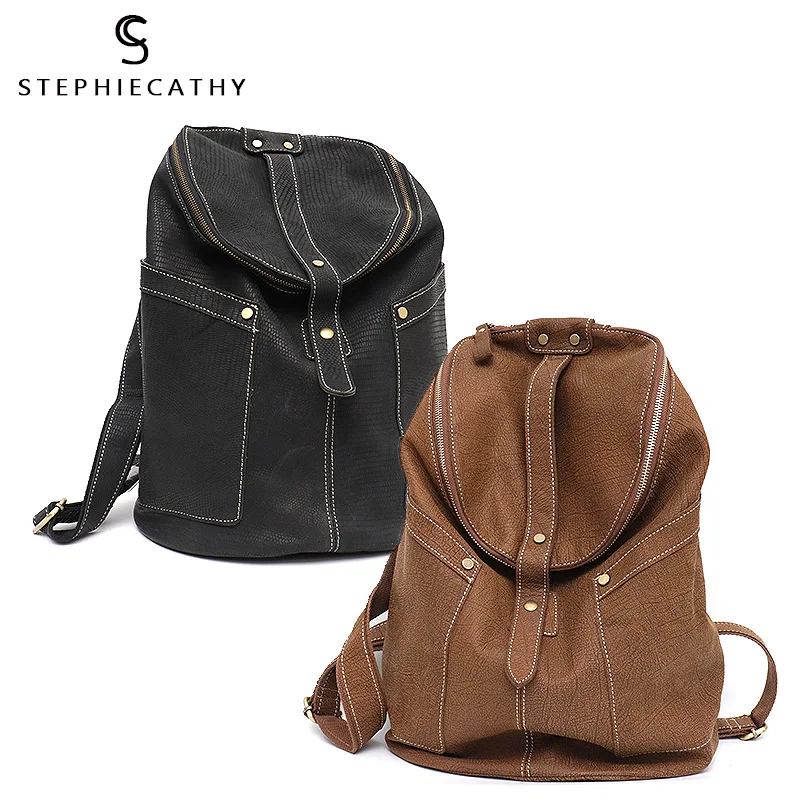 SC Brand Design Vintage Genuine Leather Backpack Women Travel Shoulder Bag Ladies Large Capacity Zip School Female knapsack | Багаж и