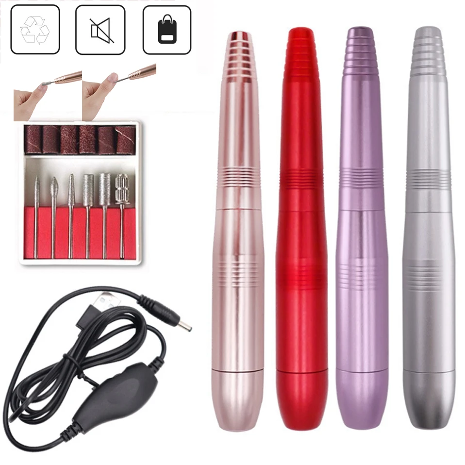 

USB Nail Art Accessories Electric Art Nail Drill Pen Drill Machine File Polish Grind Machine Handpiece Manicure Pedicure Tool