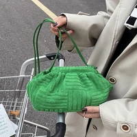 2022 New Brand Green Towel Fabric Women Single-Shoulder Bag Fashion Plaeted Cloud Bag Ladies Casual Handbag Female Messenger Bag