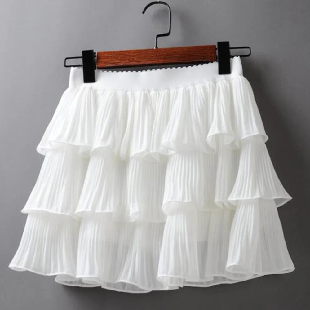 Женская плиссированная шифоновая Мини юбка повседневная многослойная с