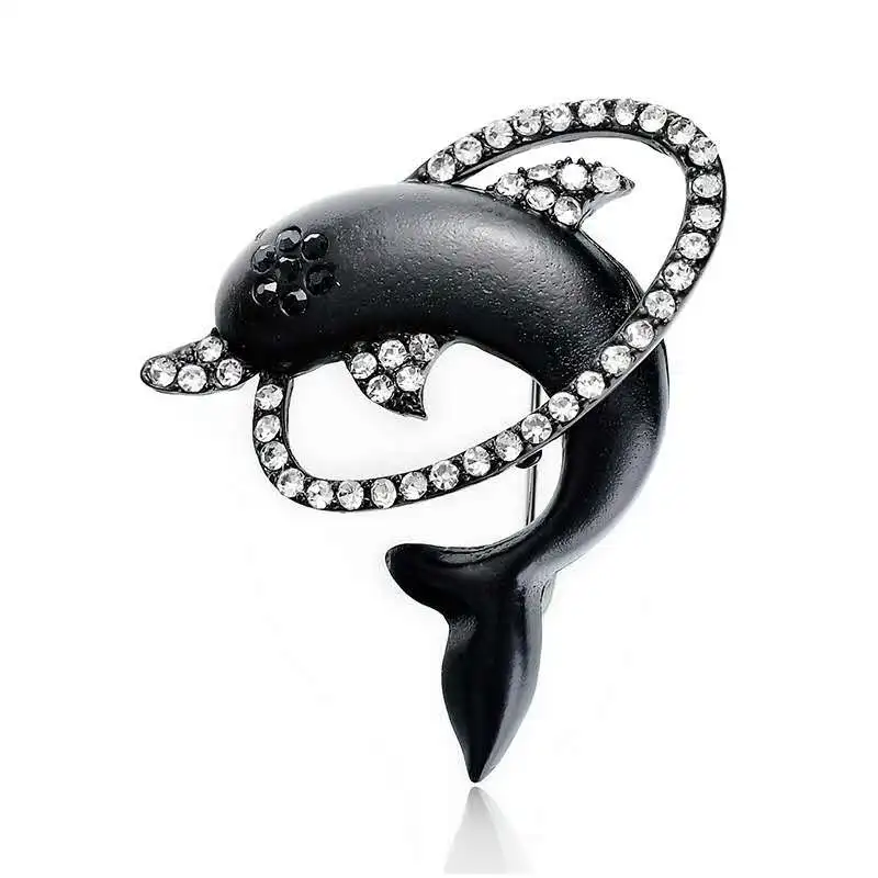 Яркая и свежая черная брошь в форме дельфина для мужчин женщин свадебная милая