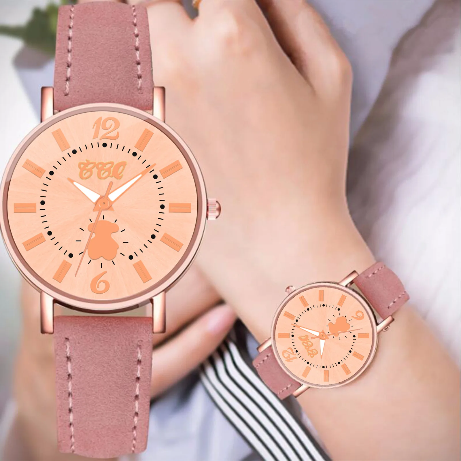 

Casual Women Wrist Watch Purple Soft Leather Strap Digital Bear Dial Ladies Quartz Watches For Women Reloj Mujer Bracelet Clock