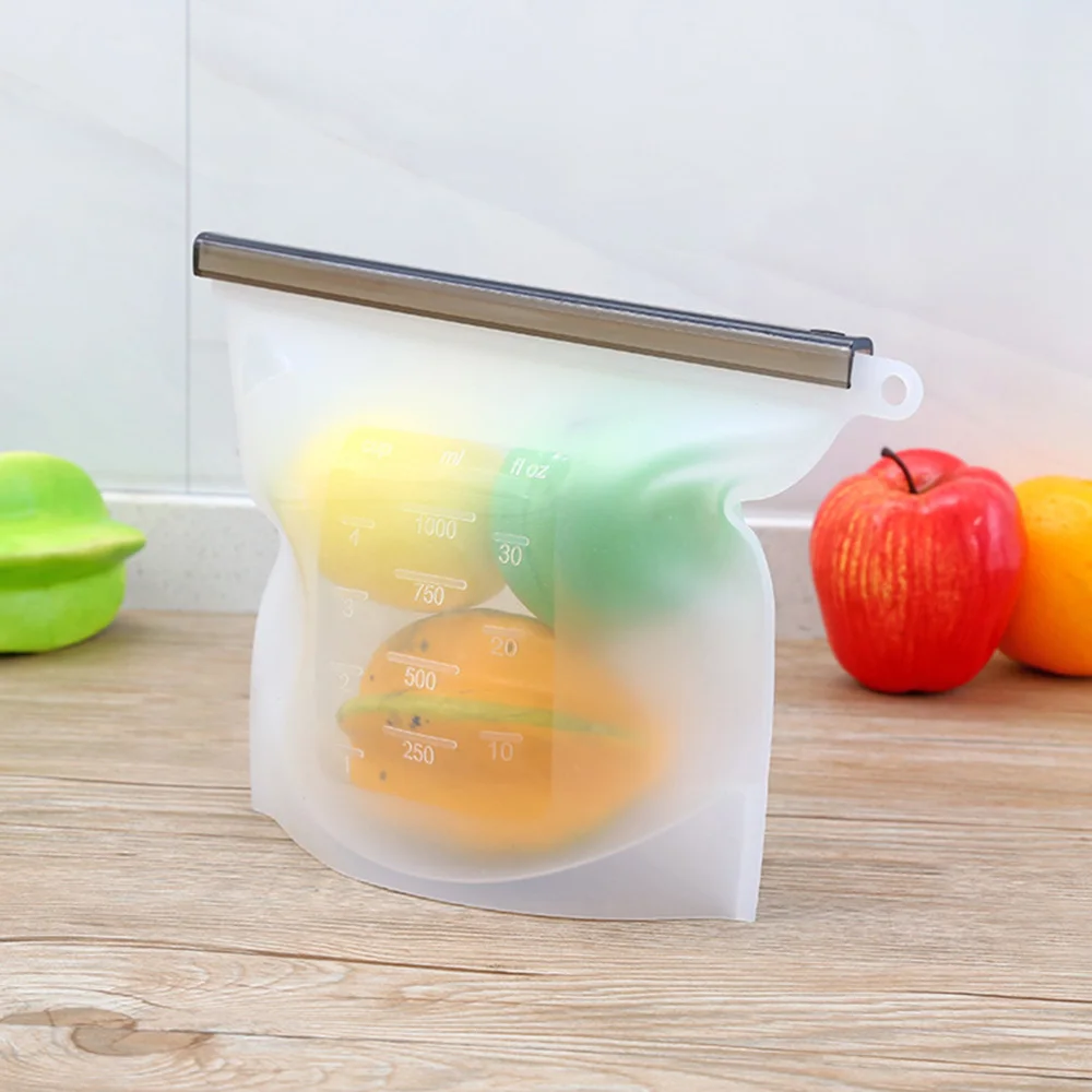 

3pcs 1000ML Silicone Slide Reusable Storage Bags Fresh Bag Vacuum Sealed Bag for Storage and Freezer Food(Green)