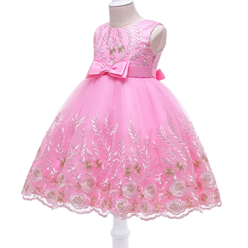 

Girl Sleeveless Embroidery Princess Pageant Dresses Kids Prom Ball Gown Birthday Party Dress Elegant Bow First Communion Dress