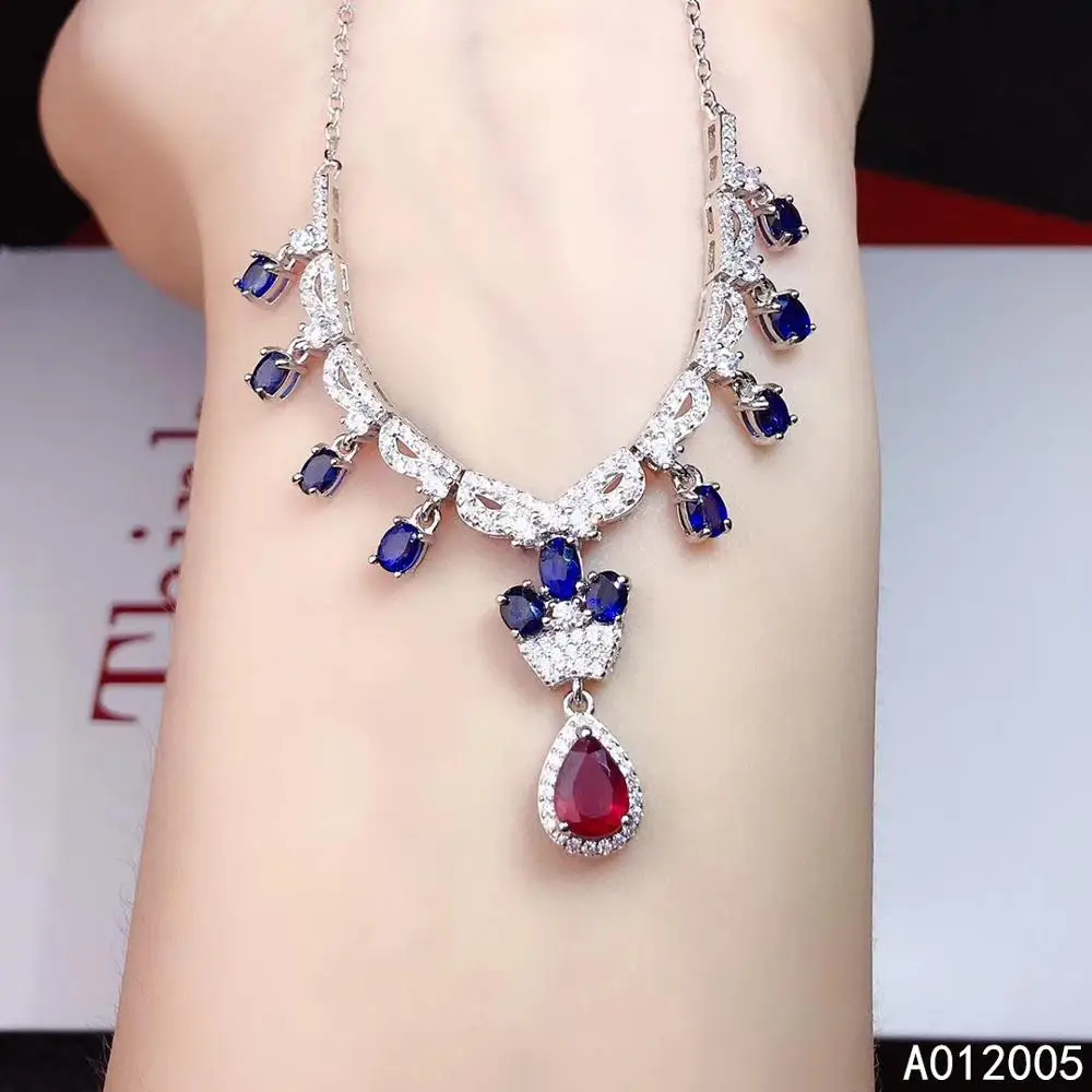 

KJJEAXCMY Fine Jewelry 925 Sterling Silver Inlaid Natural Ruby Sapphire Female New Pendant Necklace Luxury Support Test