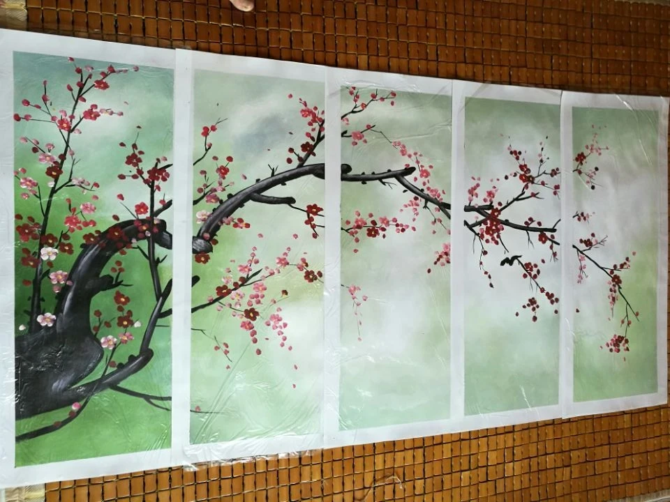 

Hand Painted 5 Pcs sakura Cherry blossoms Plum flower Canvas Art Oil Painting Modern Abstract Wall Pictures Set For Home Decor