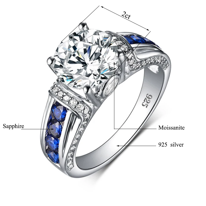 

Szjinao Unique Silver 925 Moissanite Ring Women Eternity Diamond Ring 2ct D Color VVS1 Wedding Jewellery Engagement Gift Female